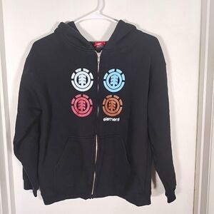 VTG Y2K Element Zip Hoodie Youth L Black Skate Grunge Sweatshirt Logo